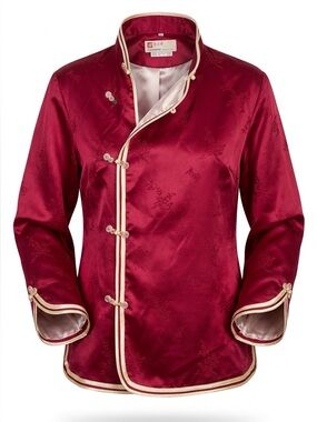 Elegant Vintage Red Satin Women's Tunic Top